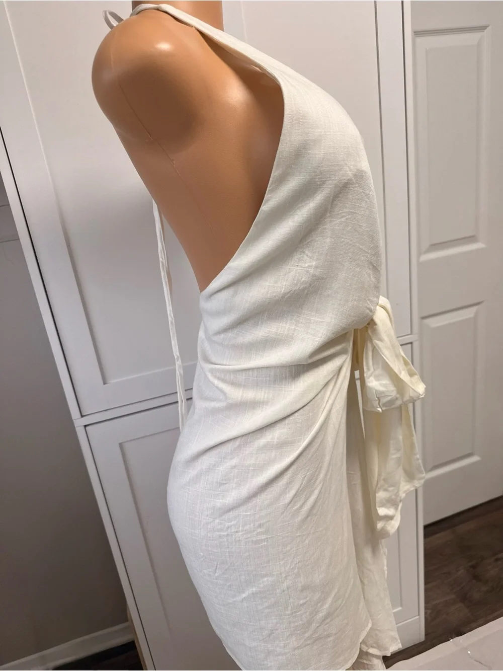 White Tie-Front Halter Dress